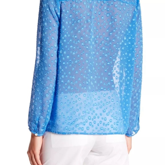 J.Crew Factory Women's Blue  Chiffon Peasant Blouse Clip-Dot Keyhole  🌟 - Picture 3 of 13